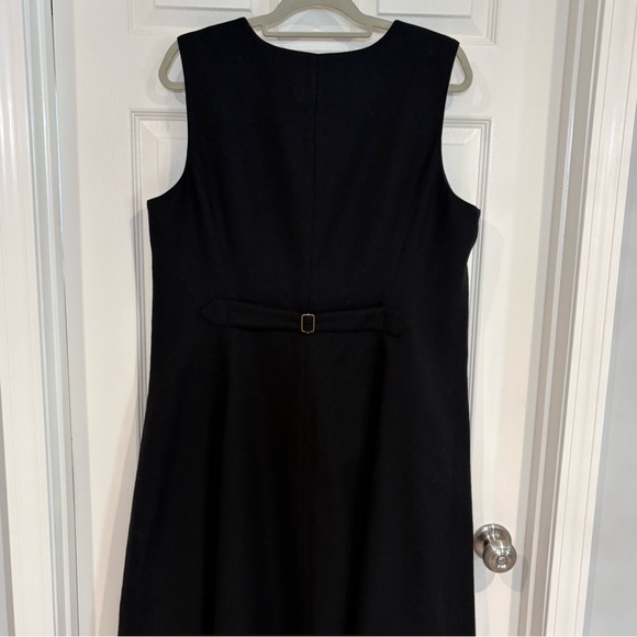 Orvis Black Fit & Flare V-Neck Button Up Sleeveless Wool Dress Jumper Sz 16 VTG - Picture 8 of 14